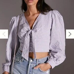 Anthropologie Purple Plaid Cropped Blouse